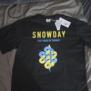 Black Snowday T-Shirt with Yellow and Blue Snake Design